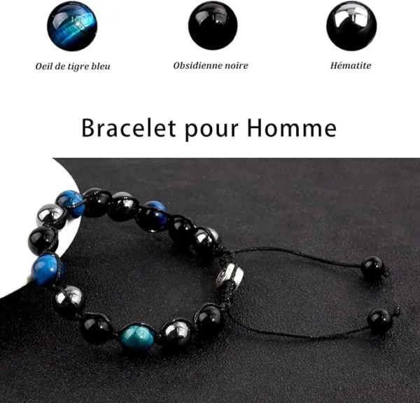 VGWON Bracelet Noir Bleu Hématite