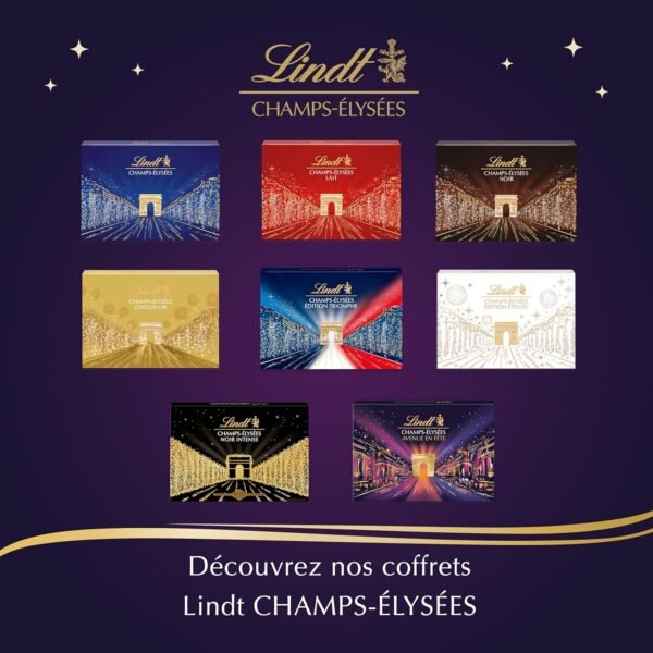 Lindt - Boîte CHAMPS-ÉLYSÉES Édition Avenue en Fête - Assortiment de Chocolats au Lait, Noirs et Blancs