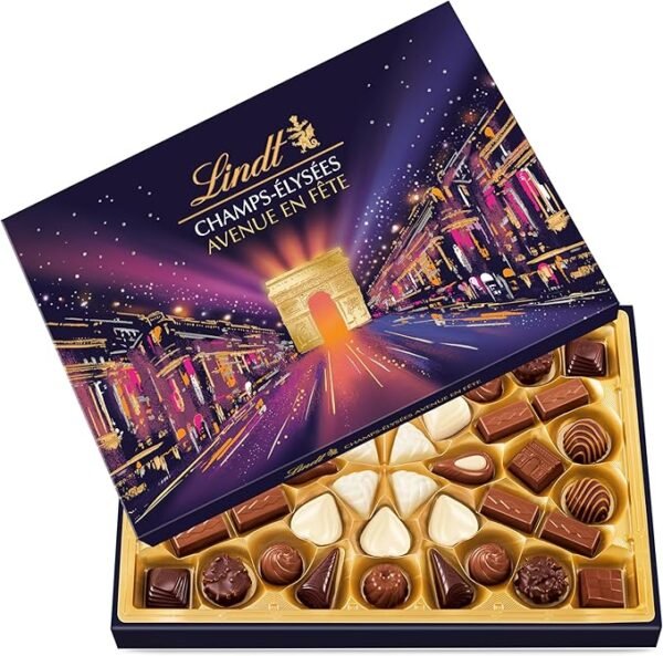 Lindt - Boîte CHAMPS-ÉLYSÉES Édition Avenue en Fête - Assortiment de Chocolats au Lait, Noirs et Blancs